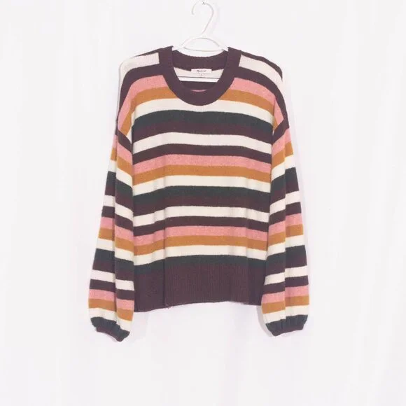 MADEWELL Payton Striped Merino Wool / Alpaca Blend Balloon Sleeve Sweater Size M - Picture 7 of 13